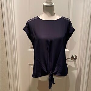 Blue Tie Front short cuffed sleeves